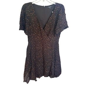Madewell Metallic Copper Clipdot Wrap Mini Dress Black Womens 12 NEW